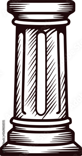 Hand drawn antique classical column illustration isolated on white background for architectural design and history themes