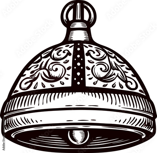 Ornate vintage engraved bell with floral decorative pattern on dome isolated illustration