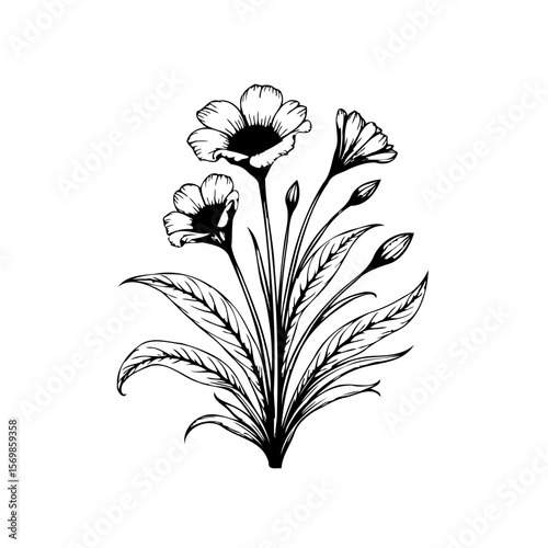 Elegant botanical illustration of a flowering plant with leaves offering a minimalist touch of nature art