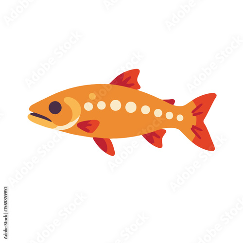 Cartoon orange fish with white spots-Cute aquatic animal illustration-Freshwater fish graphic design-Ocean life clip art for kids-Fish with red fins and tail