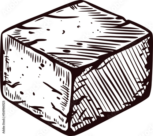 Hand drawn copper cube isolated on white background alembic vintage engraved