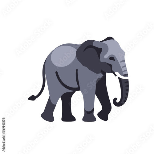 Cute Cartoon Elephant Illustration-Gray Elephant with Tusks Walking-Adorable Animal Image for Kids-Educational Content-Wildlife Clip Art-Elephant Drawing