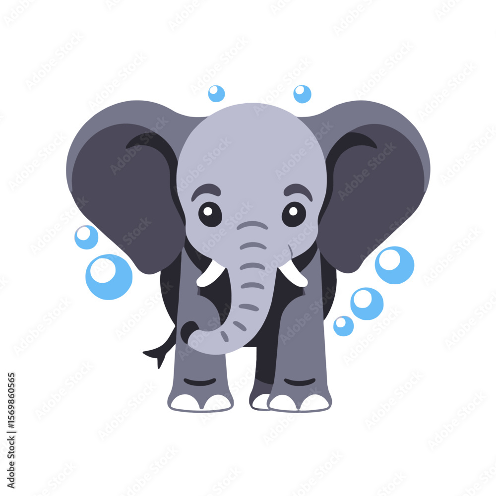 Naklejka premium Cute Baby Elephant Cartoon Illustration- Playful Elephant with Bubbles- Adorable Animal Graphics for Kids- Perfect for Nursery Decor- Elephant Clipart Design