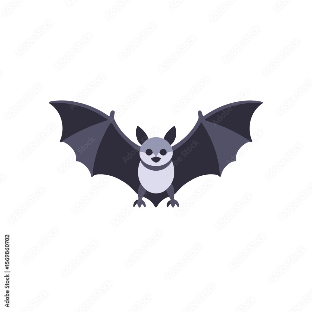Fototapeta premium Cute Cartoon Bat Illustration - Halloween Graphic for Kids - Spooky Season Art - Vector Design of a Bat with Spread Wings - Funny Bat Character