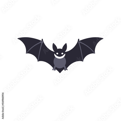 Cute Halloween Bat Illustration- Spooky and Smiling Bat Graphic- Halloween Decorations and Designs- Use for Parties, Cards, and Creepy Crafts- Vector Bat Image