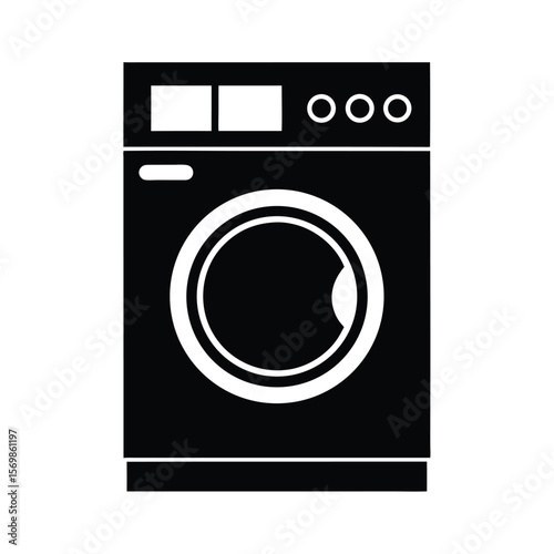 Modern Black and White Washer Icon, Clean Minimalist Laundry Appliance Design for Website or App Interface.