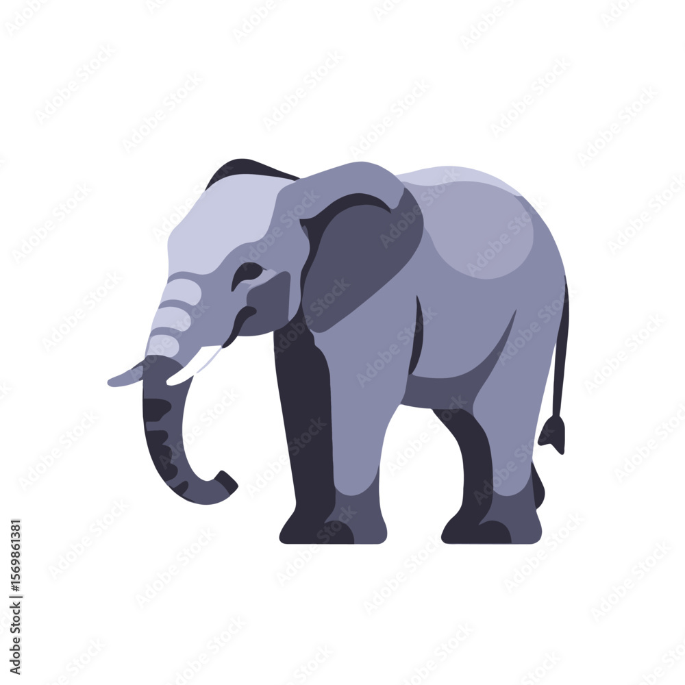 Obraz premium Illustration of a Gray Elephant with Tusks and Large Ears-Animal Clipart for Kids-Cute Cartoon Elephant Image-Wildlife Illustration-Elephant Conservation Design
