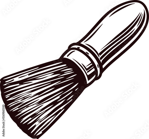 Vintage engraved illustration of shaving brush with wooden handle and soft bristles isolated on white background
