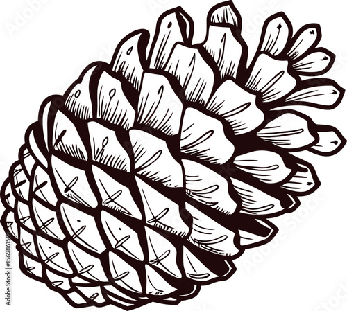 Hand drawn vintage pine cone sketch illustration isolated on white background with detailed engraving lines
