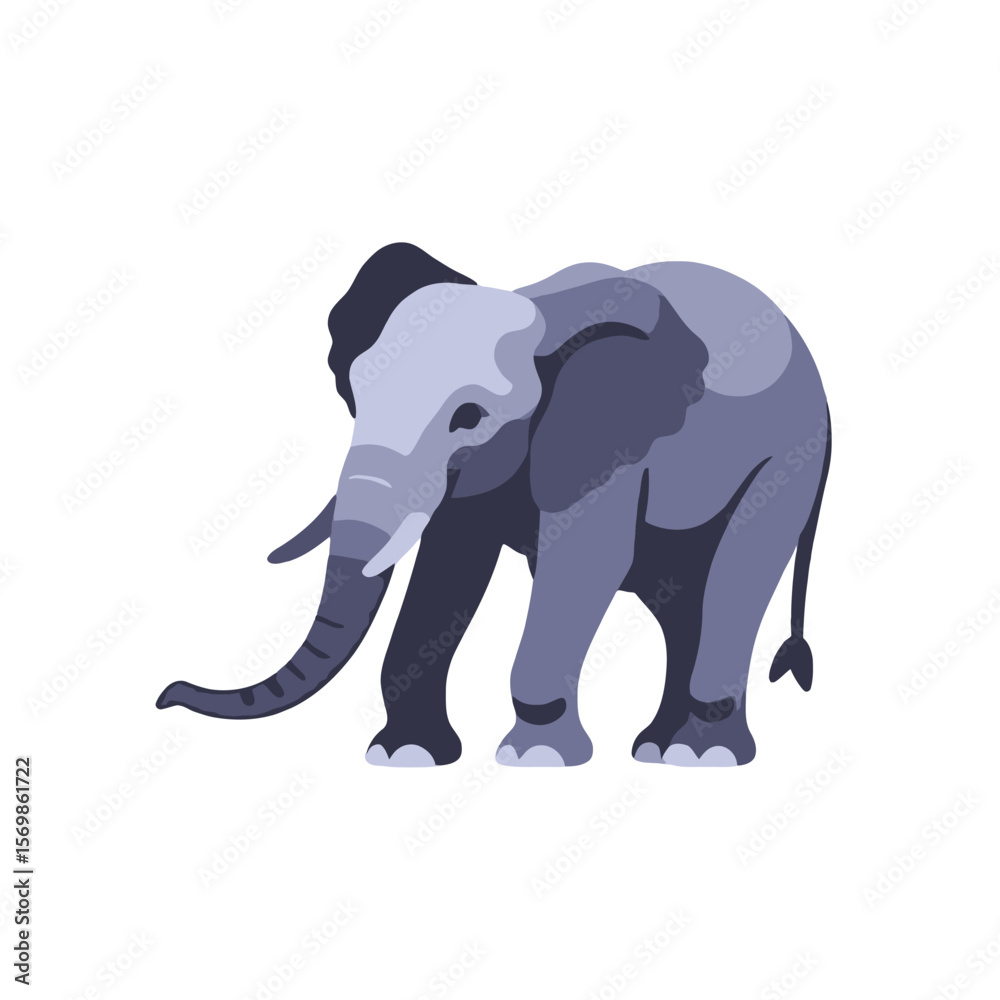 Obraz premium Cute Cartoon Elephant Illustration - Adorable Animal Graphic for Kids - Vector Image of a Gray Elephant with Big Ears and a Long Trunk - Educational Resource