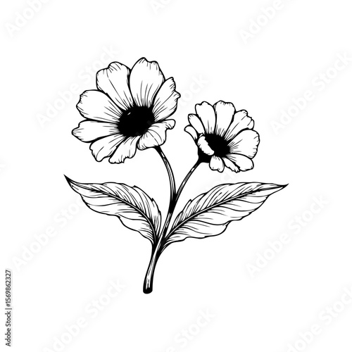 Elegant floral artwork showcasing detailed botanical illustration with delicate petals leaves and stems in minimalist design perfect for various creative projects