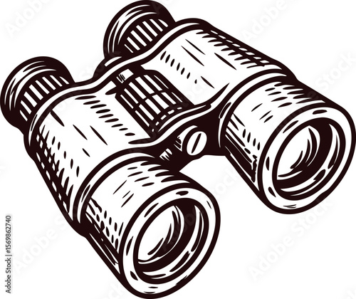 vintage hand drawn binoculars isolated on white background engraved illustration