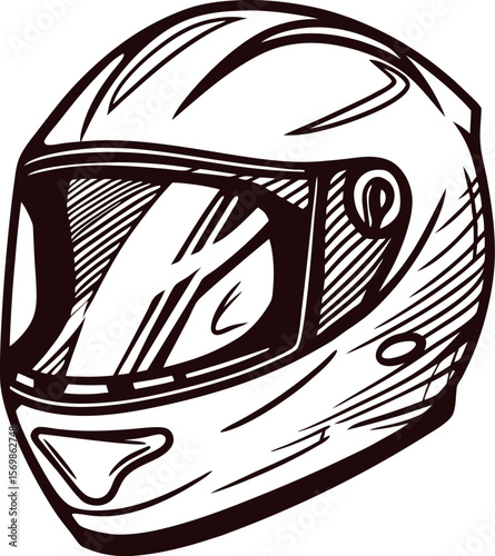Hand drawn motorcycle helmet illustration in vintage engraved isolated on white background