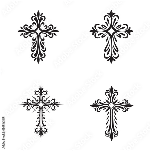 Jesus Christ Crucifixion and Cross Silhouette Vector Set Religious Faith & Easter Symbols
Black Cross & Crucifix Icons Collection Christian Religion, Faith, and Spiritual Art
Holy Crosses and Jesus