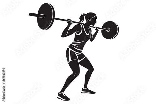Woman Weightlifter Silhouette Performing Barbell Squat