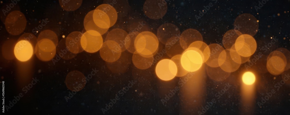 Fototapeta premium Swirling golden bokeh lights create a luxurious, dreamy effect against a deep black backdrop , light effect, gold, festive