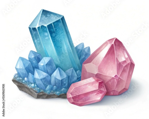 Vibrant Crystal Cluster with Blue and Pink Gems: Natural Beauty and Healing Energy