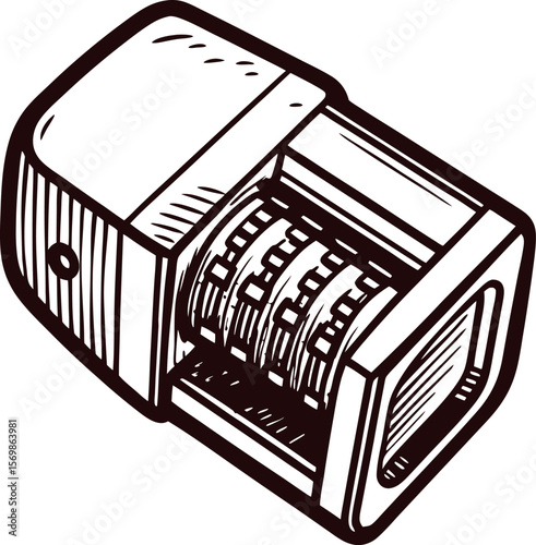 Vintage sketch of a combination lock with rotating numbered dials for security and access control