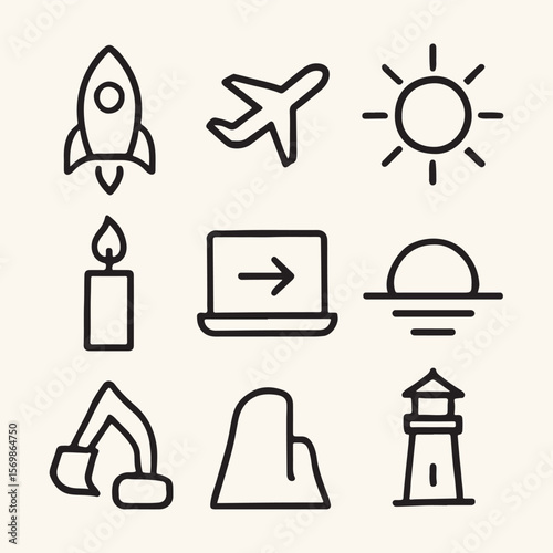 A comprehensive collection of vector icons for web design, featuring travel, business, and internet symbols