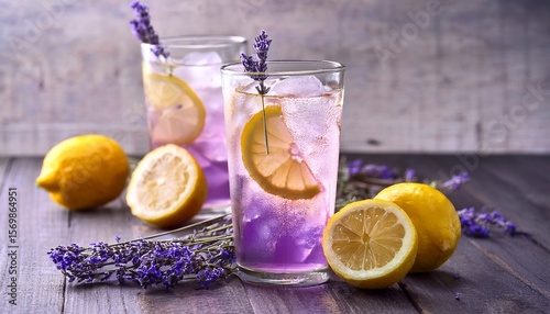 lavender lemonade spritz with lemon and ice