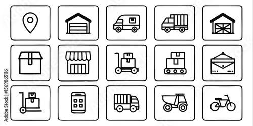 Various delivery and shipping icons isolated on white background