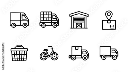 Various delivery and shipping icons isolated on white background