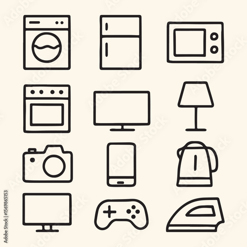 Home appliances icon set: vector household symbols for web and business design
