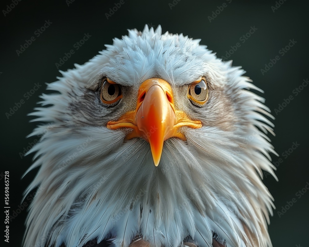 Obraz premium Stunning close up of a bald eagle showcasing its majestic features and intense, piercing gaze.