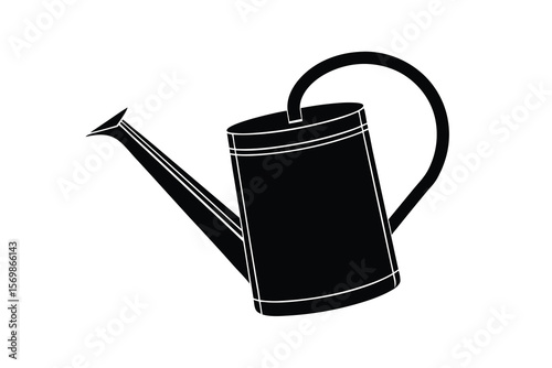 Simple black silhouette of a classic watering can on a white background