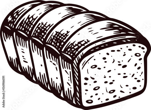 Hand drawn sliced loaf of bread illustration vintage engraving baked food isolated on white background