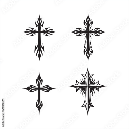 Jesus Christ Crucifixion and Cross Silhouette Vector Set Religious Faith & Easter Symbols
Black Cross & Crucifix Icons Collection Christian Religion, Faith, and Spiritual Art
Holy Crosses and Jesus