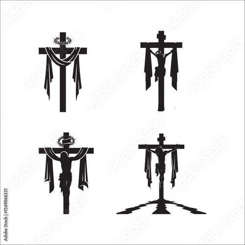 Jesus Christ Crucifixion and Cross Silhouette Vector Set Religious Faith & Easter Symbols
Black Cross & Crucifix Icons Collection Christian Religion, Faith, and Spiritual Art
Holy Crosses and Jesus
