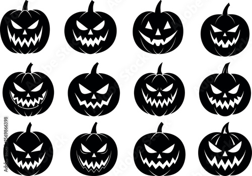 A collection of spooky jackolanterns isolated on white background