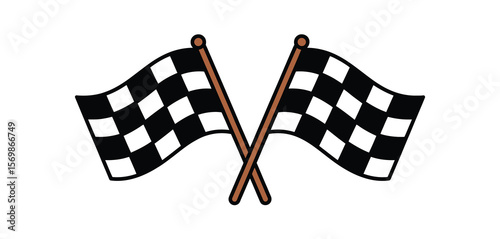 Two crossed checkered flags waving on white background symbolizing victory