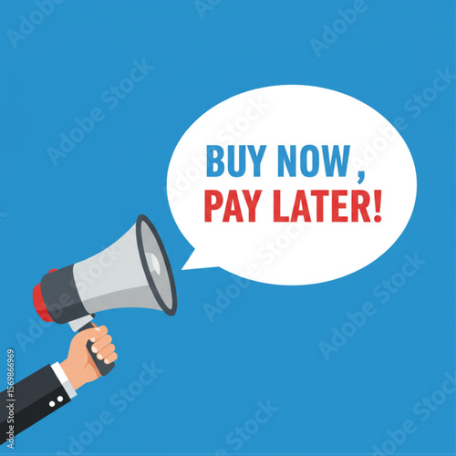 Buy Now Pay Later Announcement with Megaphone Flat Vector Illustration