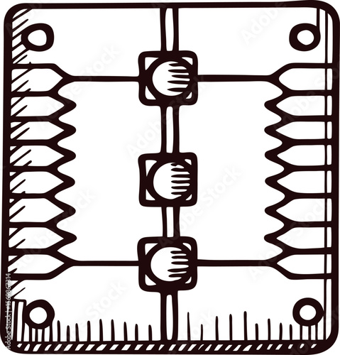 Hand drawn illustration of vintage abacus calculator tool with beads for counting isolated on white background