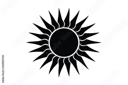 Stylized black sun with sharp rays and a circular core silhouette