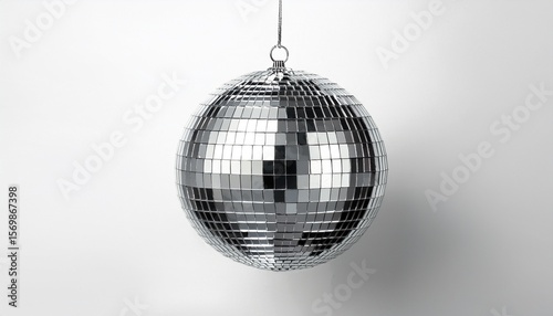 hanging mirrored disco ball on white background