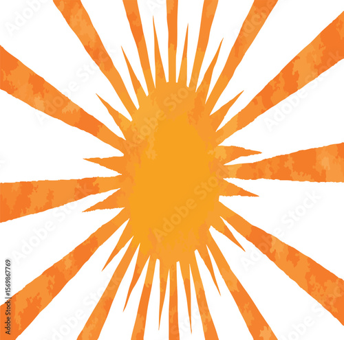 Vibrant orange sunburst design with watercolor texture, radiating warmth, energy, and a dynamic glow.