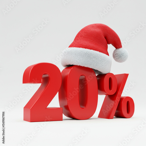 Christmas Holiday Sale 20 Percent Discount with Santa Hat 3D Illustration