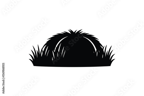 Simple black silhouette of a haystack with grass in a minimalist style