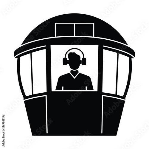 Air Traffic Controller in Tower Silhouette Vector Illustration