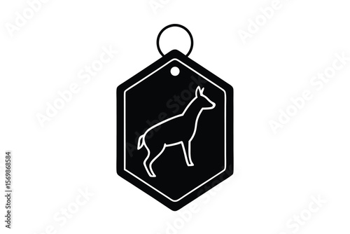 Hexagonal tag with a deer silhouette and a ring for a keychain
