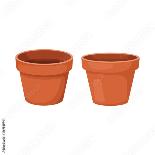Two empty terracotta plant pots isolated on a white background