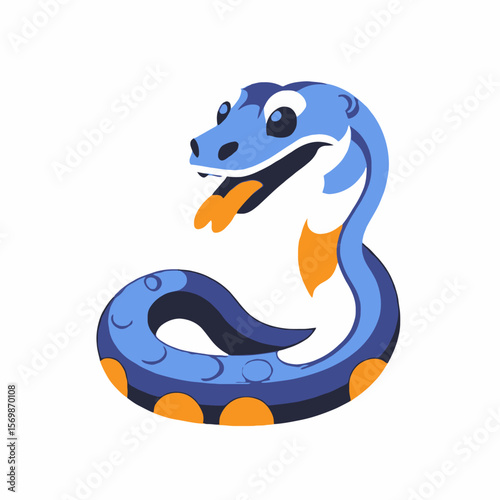 Cartoon Blue Snake Image-Cute Snake with Orange Accents-Educational Snake Illustration-Friendly Reptile Graphic-Cartoon Animal Image-Snake for Kids