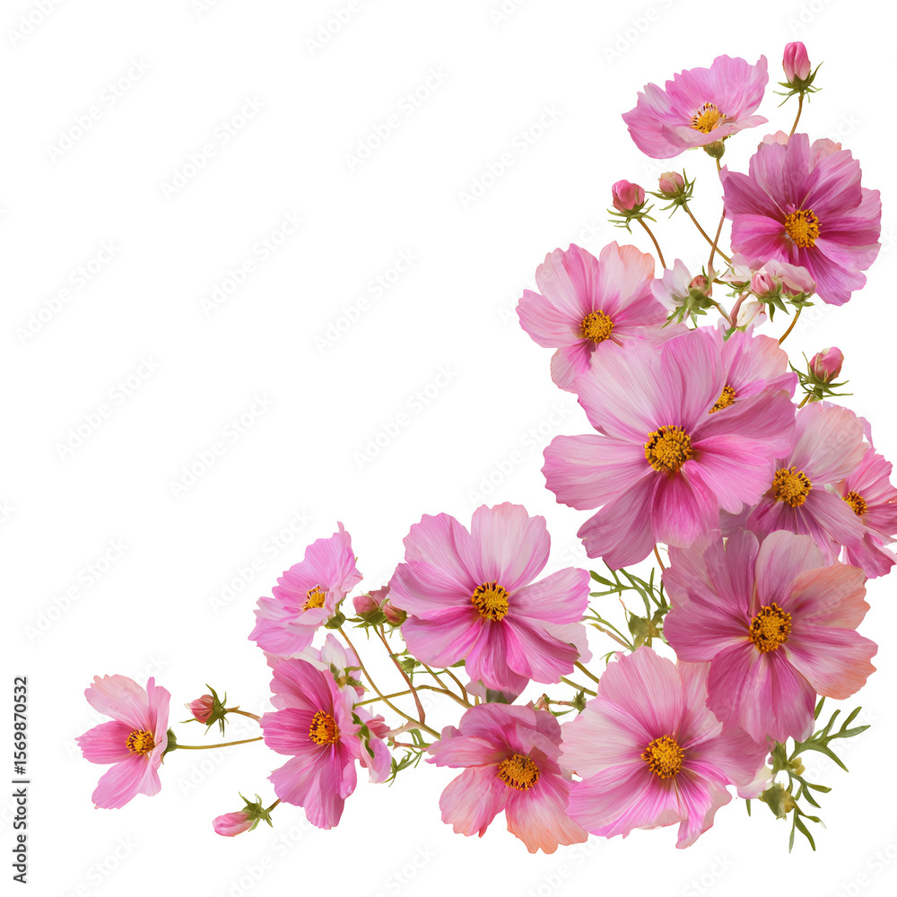 Pink Cosmos Flowers on Black Background Pink Cosmos Flowers on Black Background