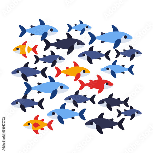 Colorful Cartoon Fish School Illustration - Fun Aquatic Life Graphic - Playful Fish Design for Kids and Adults- Vibrant Sea Creature Art