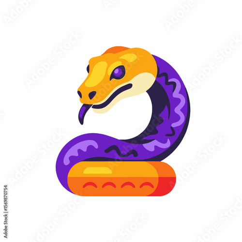 Colorful Cartoon Snake Illustration- Purple and Gold Snake Vector Graphic- Modern Snake Clipart for Design Projects- Unique Snake Character Design