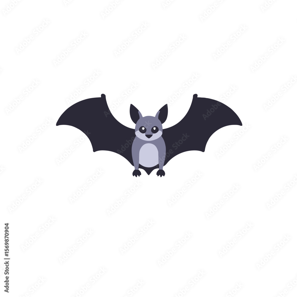 Fototapeta premium Cute Cartoon Bat Illustration for Halloween Decorations-Spooky Bat Clipart for Kids Crafts-Adorable Bat Character Design for Children's Books-Halloween Vector Bat Image