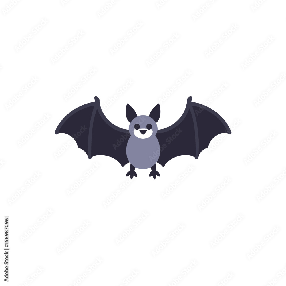Obraz premium Cute Cartoon Bat Illustration-Spooky Halloween Clip Art-Adorable Bat Character Graphic-Perfect for Halloween Designs and Educational Materials-Simple Bat Design